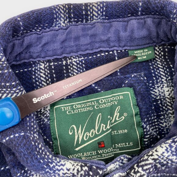 Woolrich Shirt Jacket Mens Medium Flannel Blue Plaid Heavy Shacket Outdoors - Picture 10 of 14